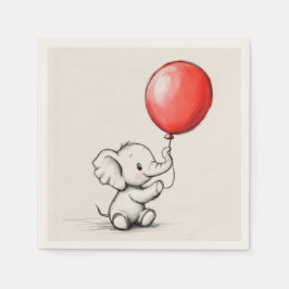 Friendly Baby Elephant mit Red Balloon Paper Serviette