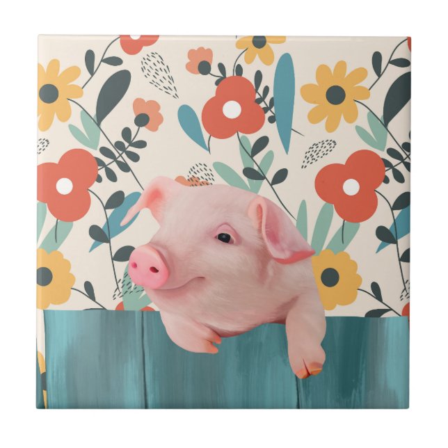 Friendly Baby Pig | Niedliches Baby Fliese (Vorderseite)