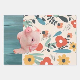Friendly Baby Pig   Niedliches Baby Geschenkpapier Set