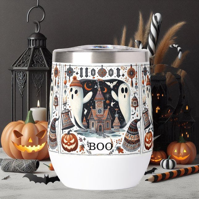 Friendly Boo Halloween Ghost Modernes Skript Spook (Friendly Boo Halloween Ghost Modern Script Spooky Thermal Wine Tumbler)