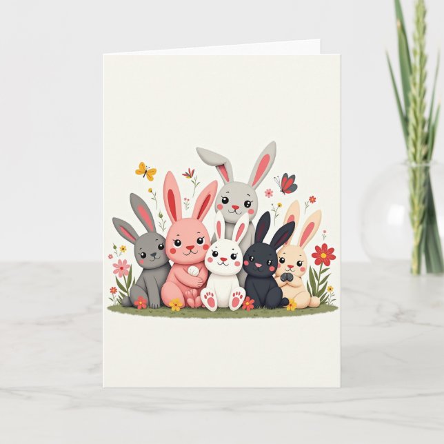 Friendly Bunnies Spring Meadow Card Karte (Vorderseite)