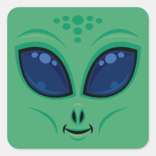 Friendly Cartoon Alien Face Quadratischer Aufkleber