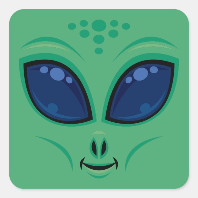 Friendly Cartoon Alien Face Quadratischer Aufkleber (Vorderseite)