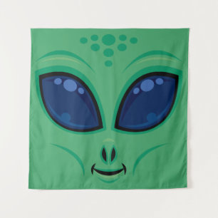 Friendly Cartoon Alien Face Wandteppich