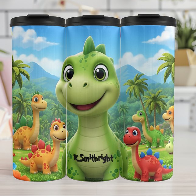 Friendly Cartoon Dinosaurs Tropical Paradise Fun Thermosbecher (Von Creator hochgeladen)