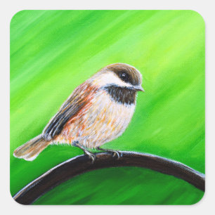 Friendly Chickadee Painting Quadratischer Aufkleber