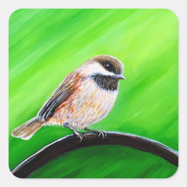Friendly Chickadee Painting Quadratischer Aufkleber (Vorderseite)