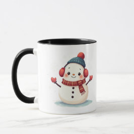 Friendly Cozy Kawaii Snowman Snowflake Design Tasse