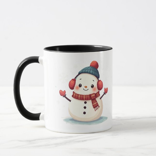 Friendly Cozy Kawaii Snowman Snowflake Design Tasse (Links)