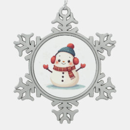 Friendly Cozy Kawaii Snowman Snowflake Schneeflocken Zinn-Ornament