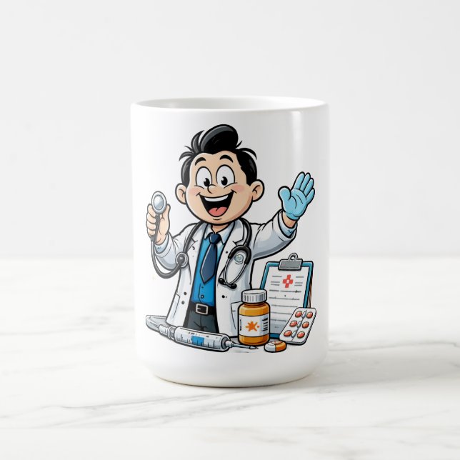 Friendly Doctor Mascot Medical Cartoon Design Kaffeetasse (Mittel)