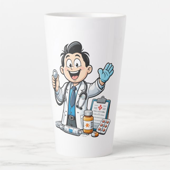 Friendly Doctor Mascot Medical Cartoon Design Milchtasse (Vorderseite)