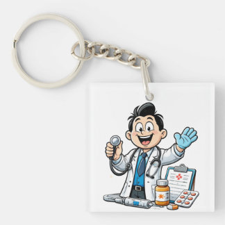 Friendly Doctor Mascot Medical Cartoon Design Schlüsselanhänger