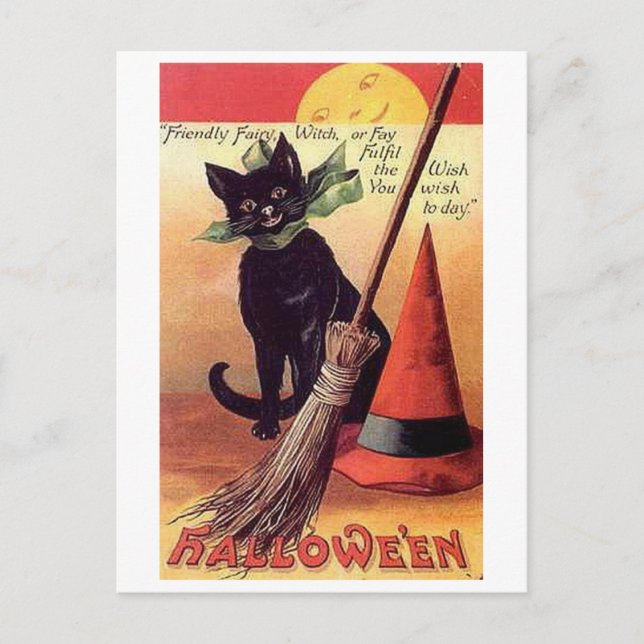 Friendly Fairy Vintag Halloween Postkarte (Vorderseite)