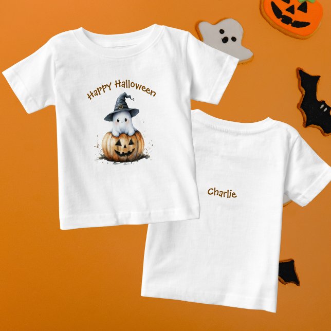 Friendly Ghost Witch Hat Pumpkin Halloween Baby T-shirt (Von Creator hochgeladen)