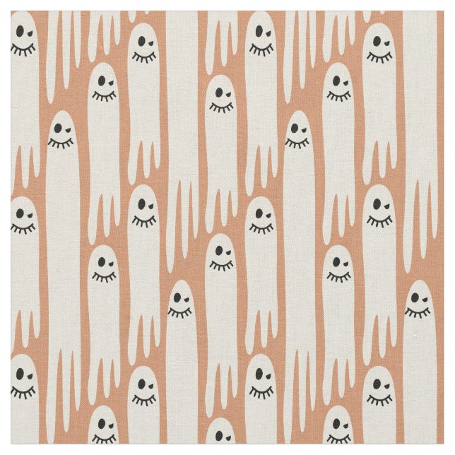Friendly Ghosts on Cream and orange – Halloween Stoff (Nahaufnahme)