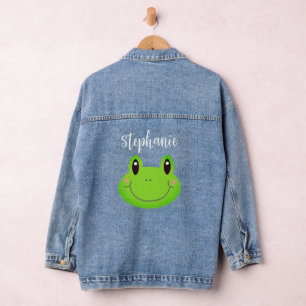 Friendly Green Modern Cartoon Frog Jeansjacke