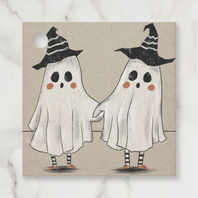 Friendly Halloween Ghost Twins Geschenkanhänger (Vorderseite)