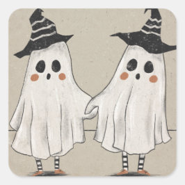 Friendly Halloween Ghost Twins Quadratischer Aufkleber