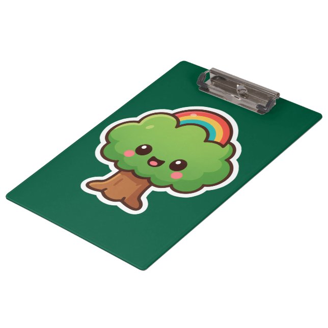 Friendly Kawaii Tree Klemmbrett (Schrägansicht)
