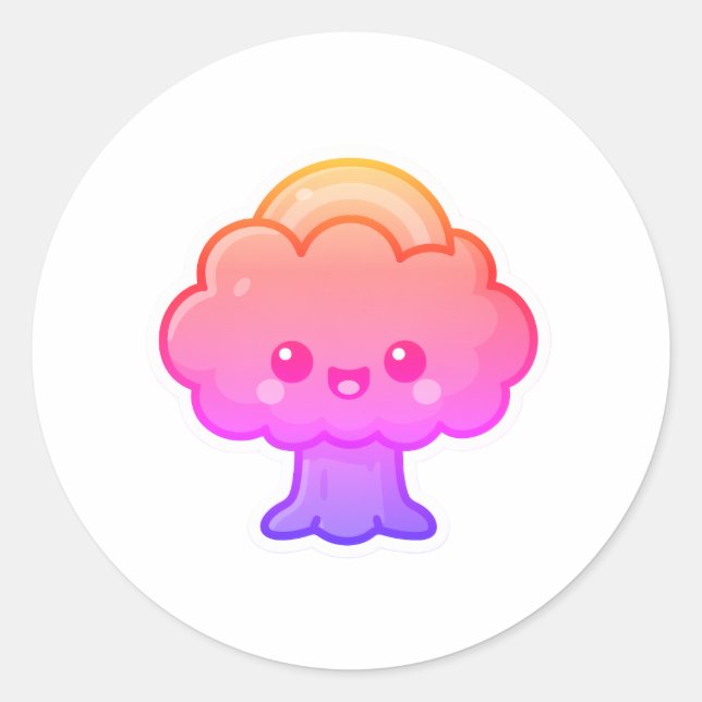 Friendly Kawaii Tree Runder Aufkleber (Vorderseite)