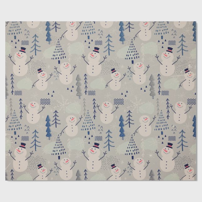 Friendly Little Snowman - gray Geschenkpapier (Flach)