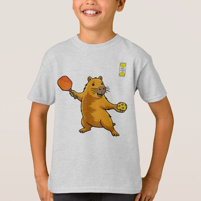 Friendly Pickleball-Logo und Capybara mit Paddle T-Shirt (Vorderseite)