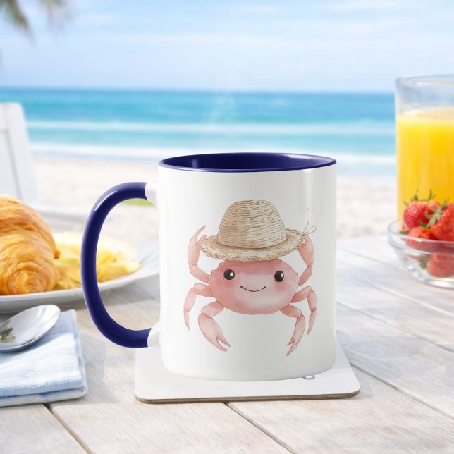 Friendly Pink Crab Straw Hat Küste Wasserfarbe Tasse (Von Creator hochgeladen)