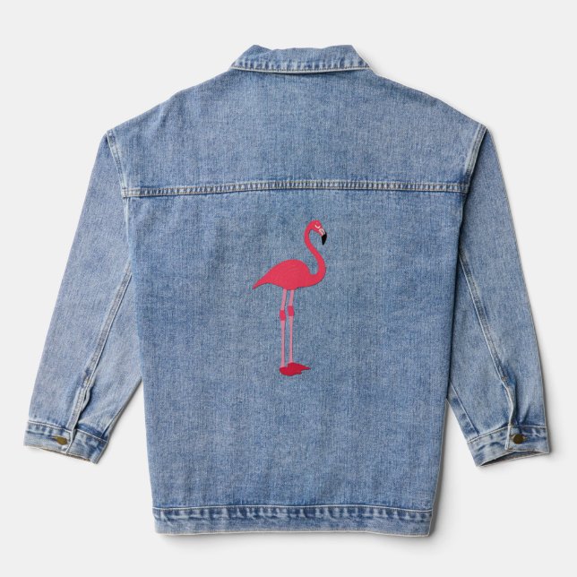 Friendly Pink Flamingo Womens Jeansjacke (Rückseite)