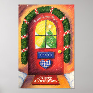 Friendly Red Merry Christmas Front Door Gemütliche Poster