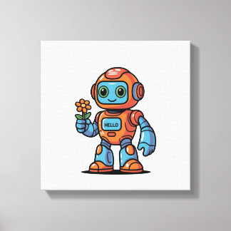 Friendly Robot Cartoon Square Canvas Print Leinwanddruck