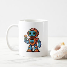Friendly Robot Holding Blume Cartoon Weißer Kaffee