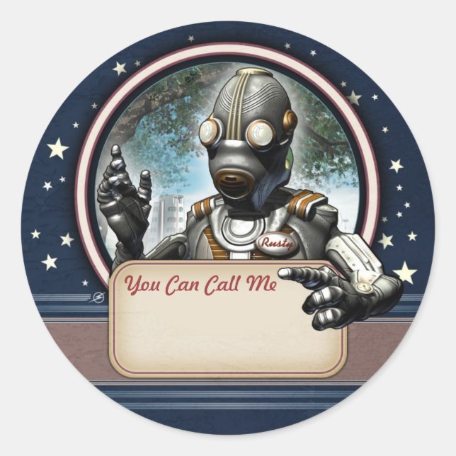 Friendly Robot Name Tag Stickers (Vorderseite)