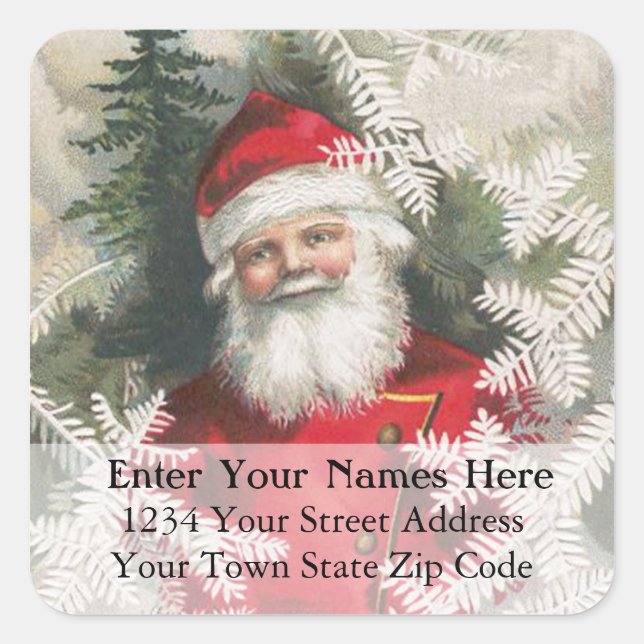 Friendly Santa Vintage Weihnachtsanschrift Quadratischer Aufkleber (Vorderseite)