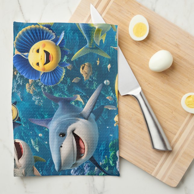 Friendly shark and friends underwater tea towel geschirrtuch (Viertel Falte)