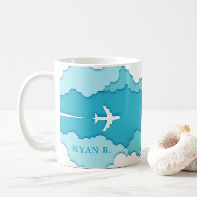 Friendly Skies | Name oder Initialen von Luftfahrt Kaffeetasse (Mit Donut)