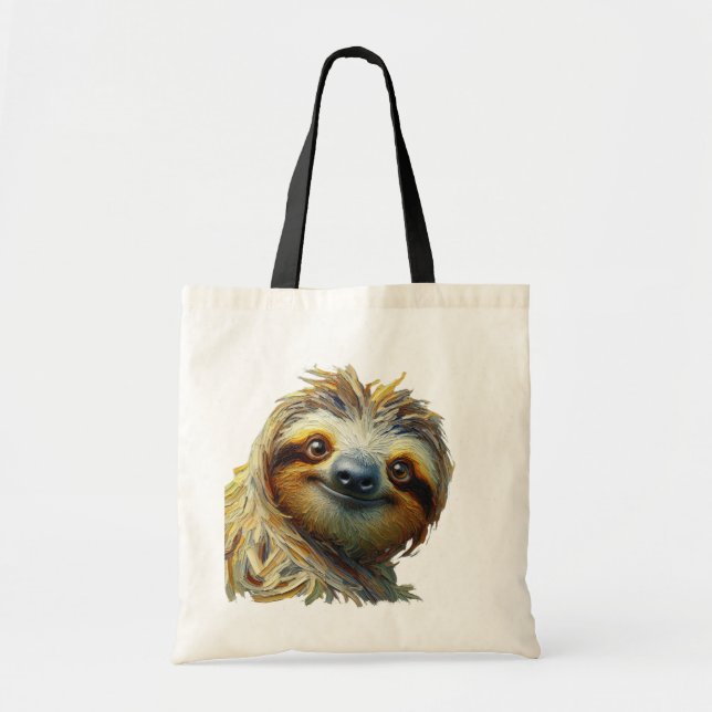 Friendly Sloth Tote Bag Ölgemälde Tragetasche (Vorne)