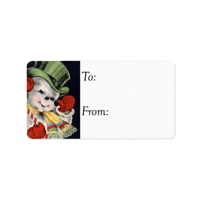 Friendly Snowman Vintag Gift Tag Adressaufkleber (Vorne)