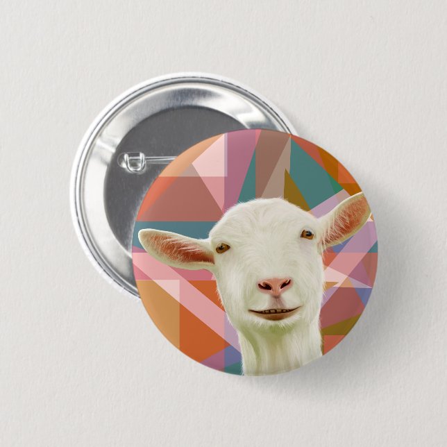 Friendly White Goat Colorful Geometric Orange Button (Vorne & Hinten)