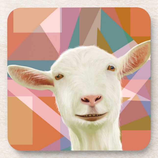 Friendly White Goat Colorful Geometric Orange Getränkeuntersetzer (Vorderseite)