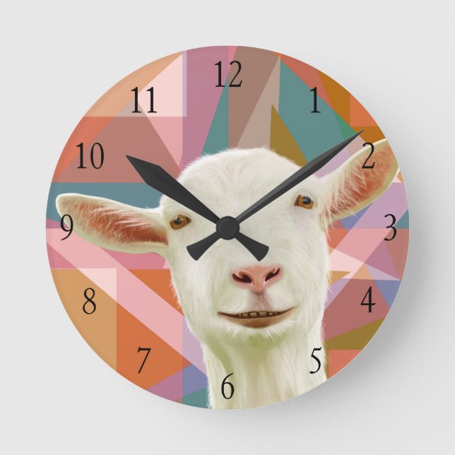 Friendly White Goat Colorful Geometric Orange Runde Wanduhr (Vorderseite)