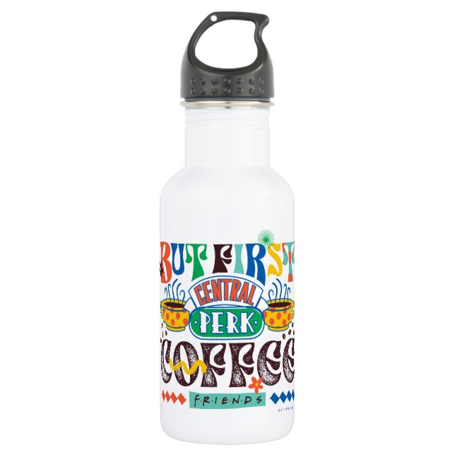 FRIENDS™ | Aber First Coffee Vibrant Graphic Edelstahlflasche (Vorderseite)