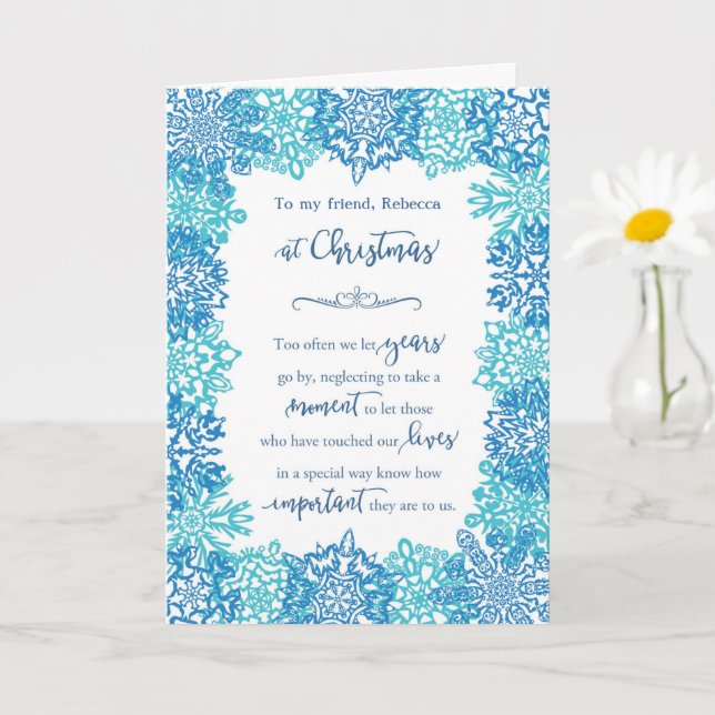 Friends an Christmas Blue Snowflakes Personalisier Karte (Kleine Pflanze)