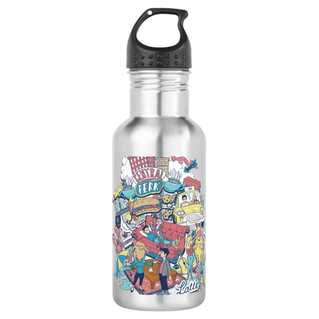 FRIENDS™ | Cartoon Collage Edelstahlflasche (Vorderseite)