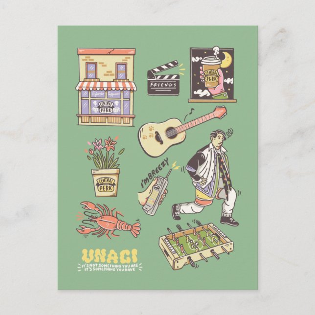 FRIENDS™ | Cartoon Icons Grafische Darstellung Postkarte (Vorderseite)