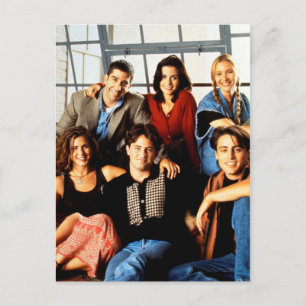 FRIENDS™ Cast sitzt in Monicas Wohnung Einladungspostkarte