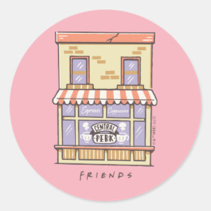 FRIENDS™   Central Perk Cartoon Coffee Shop Runder Aufkleber