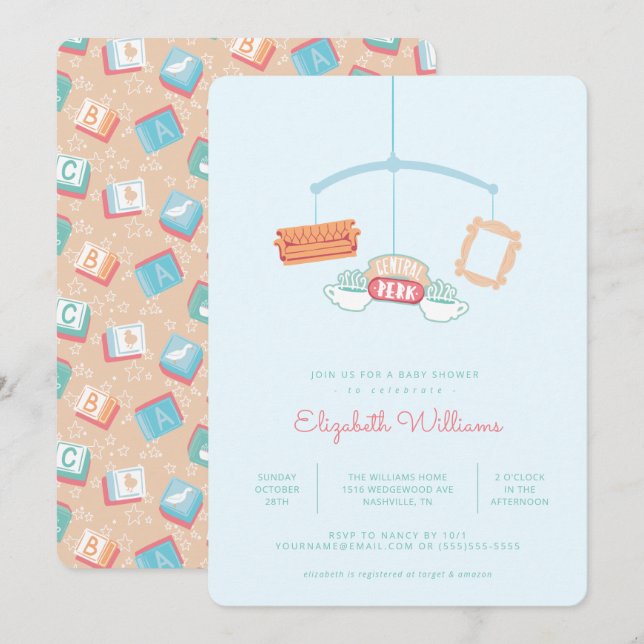 FRIENDS™ | Central Perk Mobile Baby Shooter Einladung (Vorne/Hinten)