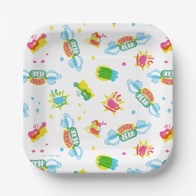 FRIENDS™ | Central Perk Neon-Muster Pappteller (Vorderseite)