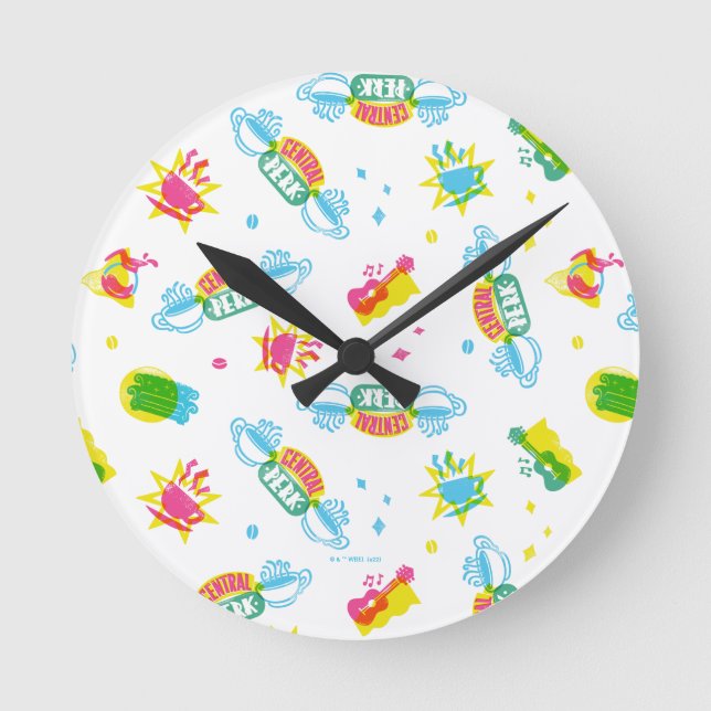 FRIENDS™ | Central Perk Neon Pattern Runde Wanduhr (Vorderseite)